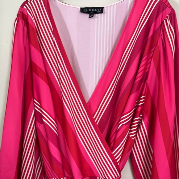 Eloquii Pink Striped Wrap Dress - Picture 3 of 8